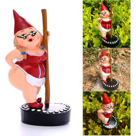 Pole-Dancing-Gnomstatue, Gartenzwergstatuen aus Kunstharz, lustige Gnomfigur für draußen, Pole-Dancing-Gartenzwerg, Frühlingsgartenstatue, tanzende Gnomstatue (rot)