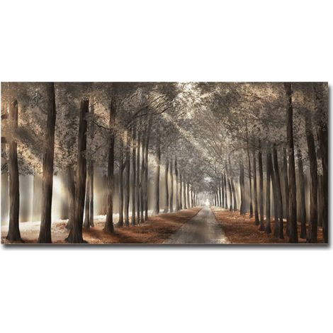 Tableau sur toile représentant une forêt, décoration murale pour le salon, grand format, nature, sans cadre, œuvre d'art contemporaine, paysage moderne, brumeux et ensoleillé, idéal pour la cuisine, l (1/5)