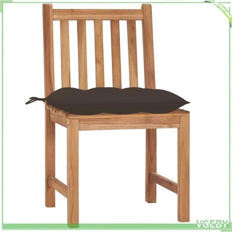 Chaise de jardin (lot 4) - FAFEICY - 3073111 - Bois de teck massif - Coussins taupe inclus - 50x53x90 cm (1/5)