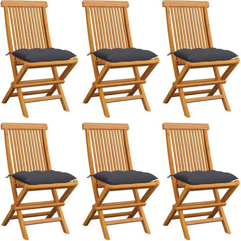 Lot de 6 Chaises de jardin avec coussins - Chaises d'extérieur pour terrasse/jardin anthracite Bois de teck BV548399 - BonneVie (1/5)