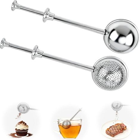 2er Set Teefilter aus Edelstahl fur Teekanne, wiederverwendbarer Filter mit Kugel und Teleskopgriff (1/4)