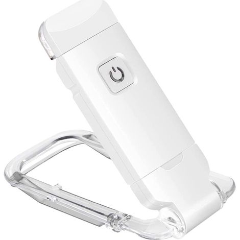 Lámpara de lectura USB recargable con marcapáginas y luz LED con clip para leer en la cama. Lámpara de lectura pequeña para niños. Dos niveles de brillo para proteger la vista. Color blanco. (1/5)