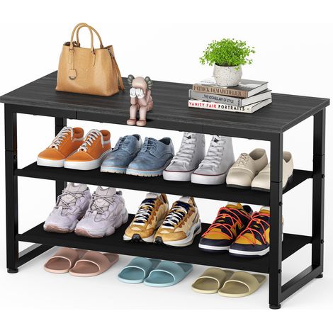Shoe Rack, 3-Tier Shoe Storage with Wooden Shelf, Shoe Storage Bench with Seat for Entryway, Living Room, Hallway & Bedroom (1/5)