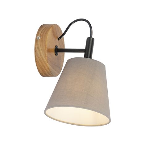 QAZQA rústico Lámpara de pared rústica de madera gris - Cupy Textil / Redonda Adecuado para LED Max. 1 x 40 Watt
