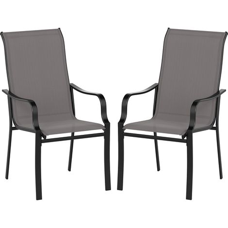 Lot de 2 Chaises de Salle à Manger, Dossier Haut et Siège Large, Structure en Métal, Tissu en Maille, Accoudoirs, pour Terrasse, Jardin, Cuisine, Gris (1/5)