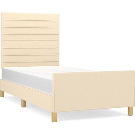Cadre de lit beige (matelas non inclus), 80x200 cm, tissu. (1/4)