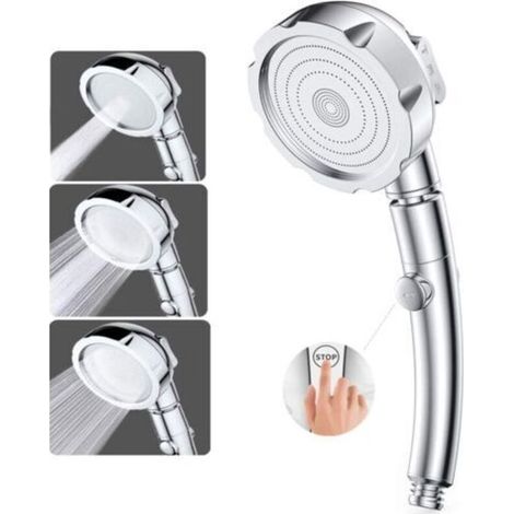 Aiperq Pommeau de Douche Douchette Pommeau de Douche Haute Pression 3 Modes Douche Salle de Bain ABS Acier Inoxy avec Bouton STOP Type Universel Haute Pression Economie d'Eau (1/4)