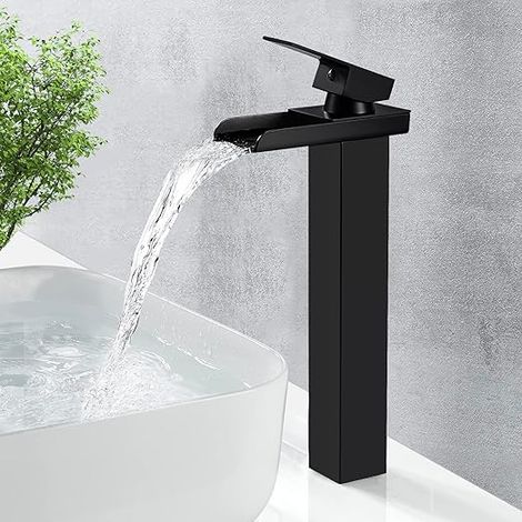 Black Bathroom Faucet High Mixer Tap Countertop Basin Mixer Tap High Spout 265mm Modern Matte Black Basin Faucet Tapware, Cold and Hot Water (1/5)