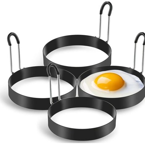 [NEVER USED] Stainless steel egg ring, 4-way fried egg mold for frying pan, egg rings, crepe mold, round omelet mold, 7.5 x 2 cm