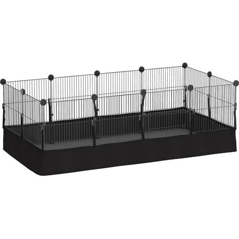 Enclos pour Petits Animaux, Cage à Lapin modulable, 12 Panneaux avec Tapis étanche, Parc clôture pour Animaux, intérieur et extérieur pour cochons d'Inde, Lapins, hérissons, en Acier, Noir (1/5)