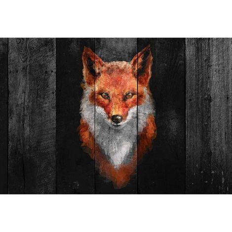 Papier peint panoramique original pour salon Tapisserie panoramique animaux original Papier peint panoramique renard imitation bois (1/3)