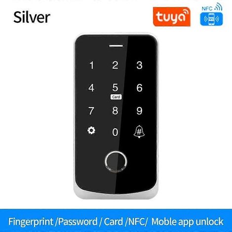 Clavier de contrôle d'accès tactile rétroéclairé Bluetooth, étanche IP65, RFID 13,56 MHz, ouvre-porte biométrique à empreinte digitale, blanc. (1/4)
