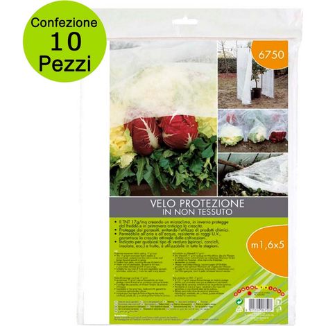 Multipack 10 pz telo velo in tnt di protezione dal gelo e dai parassiti per piante e ortaggi 1,6 x 5 metri bianco tessuto e non tessuto