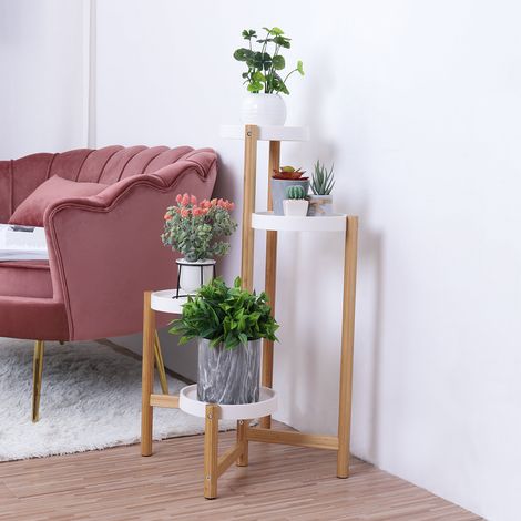 Indoor Corner Bamboo Plant Stand Round Planter Potted Holder End Table Display, 4 Tiers (1/5)