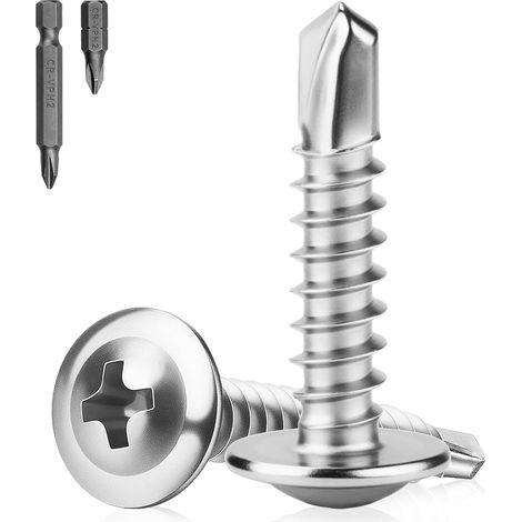 200 Stück Selbstschneidende Schrauben Edelstahl M4.2 x 13 mm Blechschrauben Selbstschneidend Bohrschrauben 410 Edelstahl Selbstschneidende Schrauben Metall mit Schraubendreher Bit (1/5)