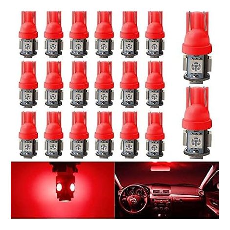 20-Pack Red T10 W5W 194 168 2825 LED Bulbs 12 V (1/5)