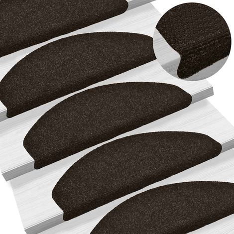 vidaXL Tapis d'escalier auto-adhésifs 5 pièces 65 x 21 x 4 cm Marron foncé Demi-rond Grand (1/5)
