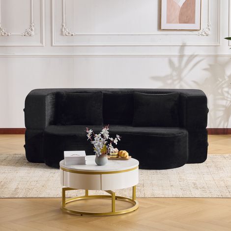Grand canapé pliable180 x 55 x 70 cm avec extensible canapé rembourré avec deux coussins Pour salon et chambre noir
