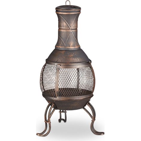 Brasero de jardín vintage de hierro fundido 60 x 60 x 35 cm con recogedor ambiente cálido en bronce 130005091 (1/5)