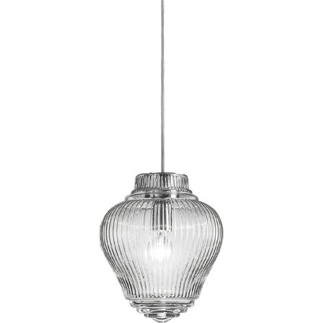Clyde Suspension En Verre Soufflé Transparent Avec Finition Rigadin, Structure En Métal Gris, Hauteur 315 Cm, Douille E27, 70W (1/3)