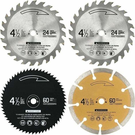 Lame scie circulaire 115mm 24/60 dents - TCT HSS et diamant - Pour bois, métaux non ferreux - Lot de 4 pièces - Coupe biseautée précise (1/5)