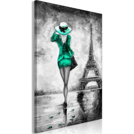 Tableau Parisian Woman (1 Part) Vertical Green - 60 x 90 cm (1/4)