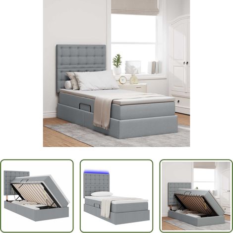 LED-Bett - Bett mit Stauraum und LED Hellgrau 100 x 200 cm Polyester (1/5)