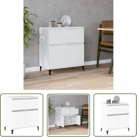 The Living Store Buffet Blanc 60x35x70 cm Bois d'ingénierie - Buffet Blanc - Meuble De Rangement - Commode - Armoire - Mobilier De Salon (1/5)
