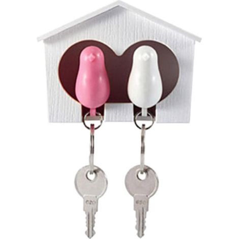 Merryso Lot de 2 porte-clés oiseaux + 1 porte-clés mural en forme de nichoir à moineaux (1/5)