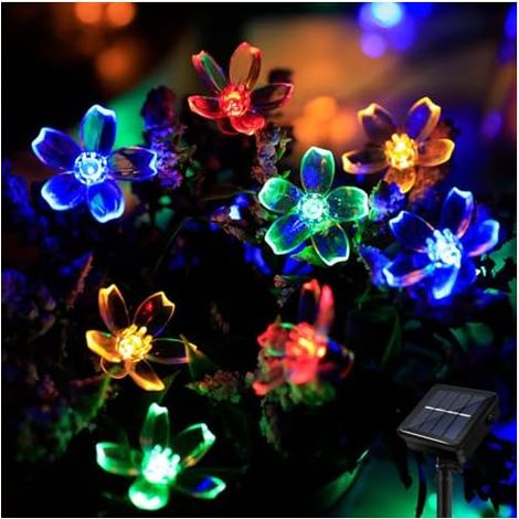 Guirlande Lumineuse Exterieur Solaire, LED Imperméable Lumières Fleur 50 LED, Étanche 8 Modes Guirlande Lumineuse Extérieure pour Jardin Patio Balcon Fête Mariage Patio Noël (Multicolore)