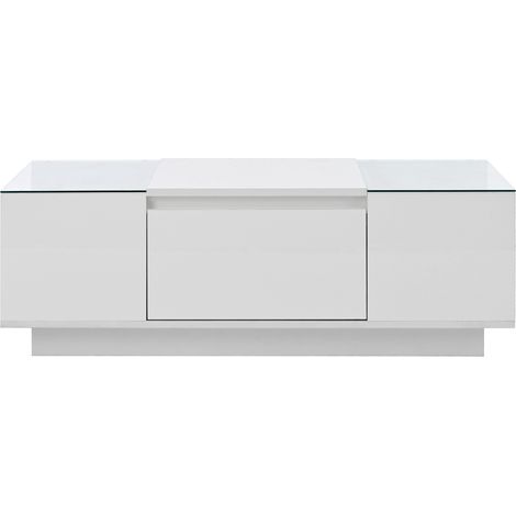 Tavolino da salotto moderno 105 cm con contenitore, LED, piano in vetro e 2 cassetti HOMVRA (1/5)