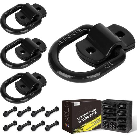 1/2" Hochleistungs-D-Ring zum Anschrauben, geschmiedet, 12.000 lb Bruchlast, Ankerhaken für Anhänger, LKW und Ladungssicherung (4er-Pack), Schwarz (1/5)
