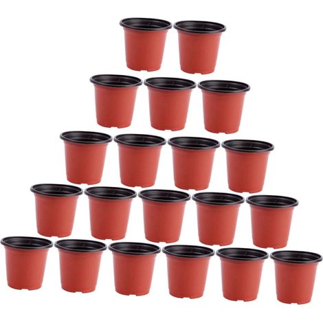 Set mit 20 Blumentöpfen – PP-Kunststoff – mit Abflusslöchern – für den Innen- und Außenbereich – transparent braun (1/5)