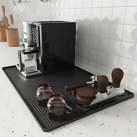 Tapis de café en silicone avec tapis de tassage amovible pour accessoires  Luxe Cafe, 59,7 cm x 40 cm, tapis de bar à café antidérapant et résistant à la chaleur pour machine à expresso  Lux (1/5)
