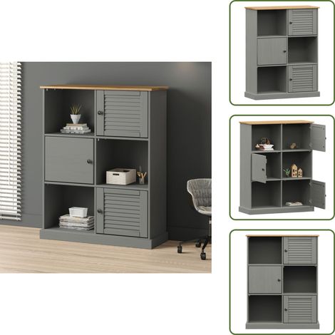 Bibliothèque VIGO gris 90x35x114,5 cm bois massif de pin - Bibliothèque - Meuble De Rangement - Étagère - Bibliothécaire - Design Rustique (1/5)