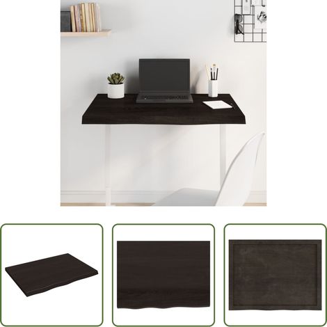 vidaXL Tablero mesa madera roble tratada marrón oscuro 80x60x(2-4) cm (1/5)