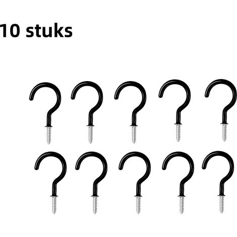 Lot de 10 crochets de plafond à visser autoperceurs en forme de point d interrogation pour suspension et rangement longueur 3,8 cm couleur noire (1/5)