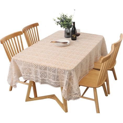 Nappe vintage en dentelle beige, nappe de cuisine au crochet pour tables de fête, banquet, repas, décoration de mariage (1/5)