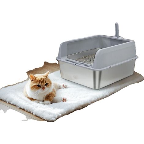 Katzenstreu Box, 70% Edelstahl, 60 x 40 x 27,7 cm, Halbgeschlossen, Geeignet für Katzen bis 6 kg, Einfach zu reinigen (1/5)