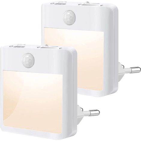 Luz nocturna LED a pilas [Pack de 2], con sensor de movimiento, encendido/apagado automático, luz blanca natural de 4000 K, ideal para pasillos, escaleras, cocinas, armarios y vitrinas (LD064-WH) [Cla