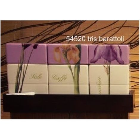 Set 3 barattoli da cucina con mensola wenge in ceramica Iris more (1/3)
