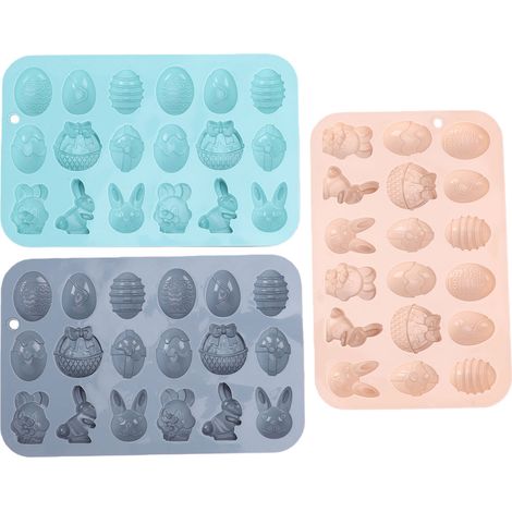 Moule à chocolat 3 pièces, motif lapin et panier d'œufs, 18 cavités, en silicone, pour la pâtisserie de Pâques. (1/5)