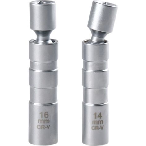 2X Cle a Bougie 14mm 16mm, Douille Bougie, Cle a Bougie Magnétique Universelle, Douille à Bougie Pivotante, Clé à Bougie d'Allumage à Paroi Mince 12 Pans 3/8" Outils de Retrait Bougie pou (1/5)