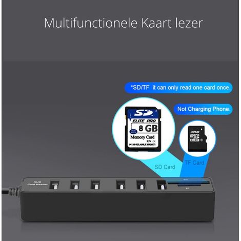 USB-Splitter – USB-Hub – 6 Anschlüsse – USB-Splitter für Laptops – Schwarz – SD-Kartenleser (1/5)