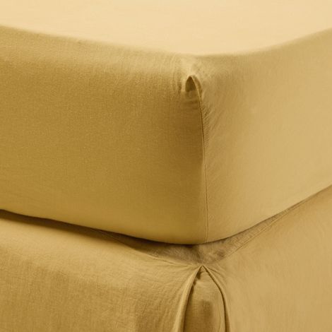 Drap Housse en Satin de coton lavé uni à nouettes SATHEENE
