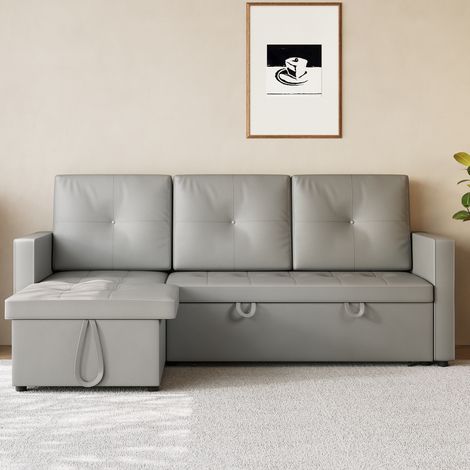 SIRHONA Canapé d'angle réversible 3 places Canapé convertible Gris foncé Matériau en cuir Style Moderne pour Salon Appartement 203×130×88cm (1/5)
