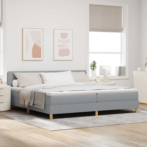 Lit à ressorts avec coussin Gris clair 200 x 200 cm tissu (1/5)
