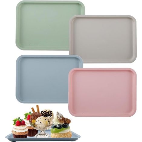 Set di 4 vassoi rettangolari antiscivolo, 25 x 18 x 1,5 cm, lavabili in lavastoviglie. (1/5)
