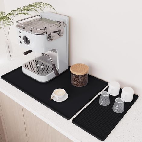 Silikonmatte – Abtropfmatte – Rutschfest und wasserdicht mit Spritzschutzrand für Kaffeemaschine und Küchenarbeitsplatte, Schwarz, 40 x 60 cm (1/5)