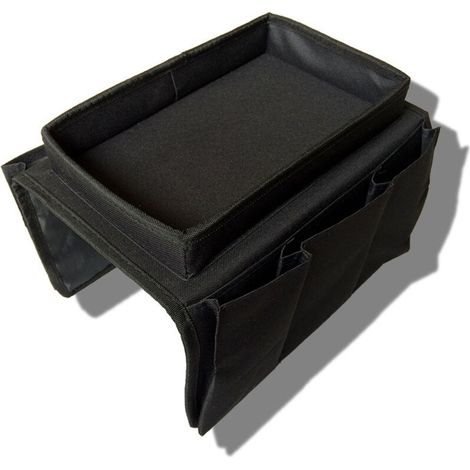 Reposabrazos de sofá - Bandeja plegable para sofá con soporte de almacenamiento y bolsillos laterales de tela Oxford para sofá (negro)